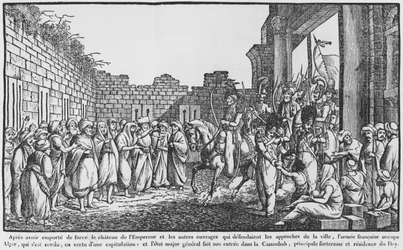 Inname van Algiers, Frans leger dat de kasbah binnentreedt, illustratie uit een populair almanak, 1831