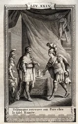Telemachus vindt Ulisse - gravure van 1798 door Monnet in 