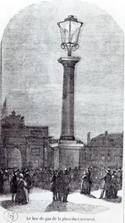 De eerste gaslamp in Parijs op Place du Carrousel in 1818
