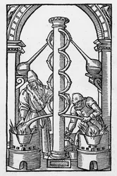 De alchemist aan het werk, kopie van een illustratie uit 