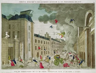 De verijdelde aanslag op Napoleon Bonaparte (1769-1821) in de Rue Saint-Nicaise, Parijs, 24 december 1800