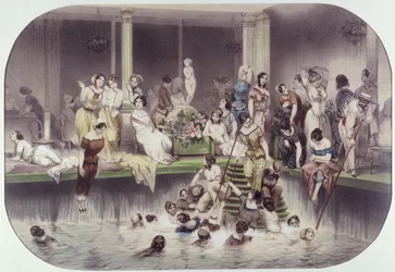 De baden bij Hotel Lambert, Ile Saint-Louis, Parijs, midden 19e eeuw