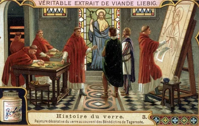 De Benedictijner monniken van het Klooster van Tegernsee in Beieren (Duitsland) versieren het glas