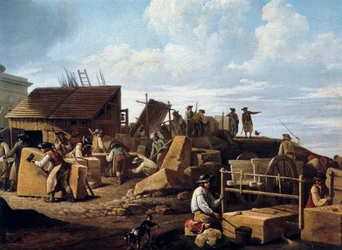 De bouw van het Hotel de Salm, Parijs (detail), in 1786
