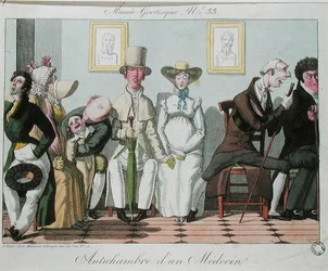 De Wachtkamer van de Dokter (gekleurde gravure)