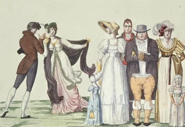 De Engelse familie in Parijs, illustratie uit Le Supreme Bon Ton, c.1815