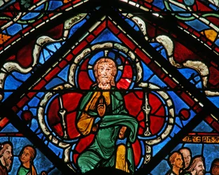 Het Joseph-raam: Christus in een vierpas die zegen geeft
