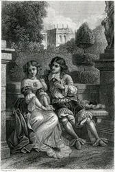 De koning van Frankrijk Lodewijk XIV in het gezelschap van Mademoiselle de la Vallière