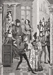 Het hof van de koning of Grote Raad, naar een miniatuur in de 