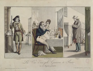 Het leven van een knappe jongen in Parijs (kleurgravure)