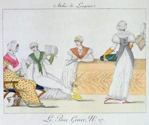 De Lingeriewerkplaats, plaat 27 uit Le Bon Genre, 1827