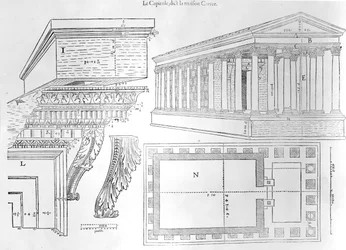 De Maison Carrée, illustratie uit Discours historial de lantique et illustre cite de Nismes door Jean Poldo d