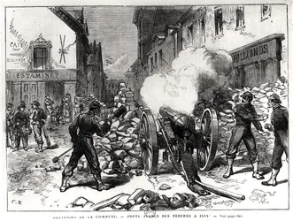 De Parijse Commune: Een barricade bij Issy, 2 mei 1871 (gravure)