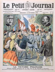 De Poolse Overwinning, Franse officieren worden toegejuicht door de menigte in de Centrale Straat in Warschau, omslagillustratie van Le Petit Journal, 12 september 1920