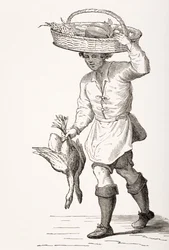 De Pluimveehandelaar, naar een 16e-eeuwse houtsnede door Cesare Vecellio (1521-1601) uit 