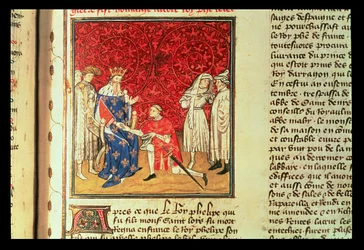 De Prins van Wales (Hendrik V 1387-1422) brengt hulde aan koning Karel VI (1368-1422)