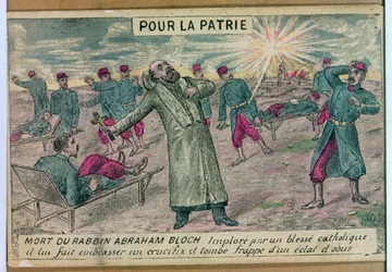 De rabbijn Abraham Bloch biedt een crucifix aan een stervende katholieke soldaat en wordt geraakt door een granaat, 1914-18