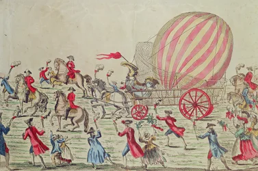 De terugkeer van de luchtballon naar Parijs, na het experiment op het Champ de Mars door de gebroeders Montgolfier