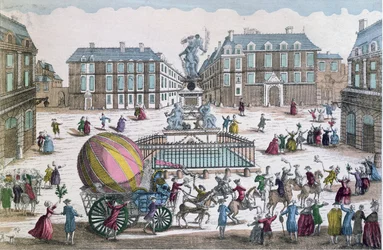 De terugkeer op 2 december 1783 naar de werkplaats op de Place des Victoires van de ballon van Jacques Charles (1746-1823) en Nicholas Robert (1761-1828)