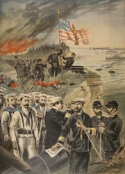 De Spaans-Amerikaanse Oorlog: landing bij Guantanamo, illustratie uit Le Petit Journal: Supplement illustre, 1898