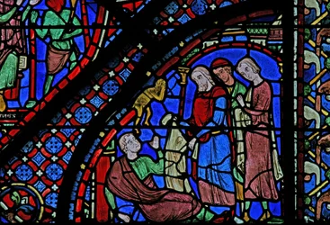 Het St. Jacobus raam: de demon vertrekt dankzij de mantel van St. Jacobus