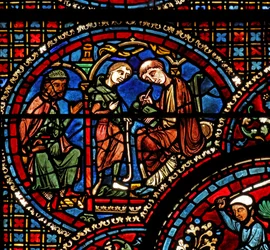 Het raam van Sint-Lubin: zijn vader zorgt voor een leraar voor hem