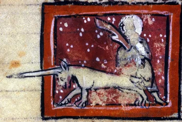 De Maagd en de Eenhoorn (Eenhoorn) - Frans bestiarium uit de 14e eeuw. Milaan, Biblioteca Trivulziana