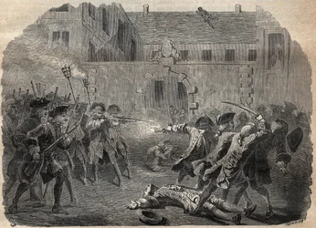 De bandiet Louis Dominique Garthausen en zijn metgezellen worden verrast en aangevallen door de boogschutters na een hevig gevecht, ze vluchten over de daken