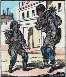 De schoorsteenveger. Gravure in "La chanson des metier". Epinal beeldvorming, late 19e eeuw. Privécollectie.