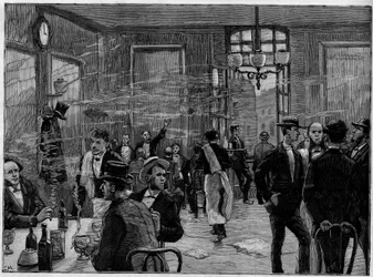 De koffiejongens in een etablissement aan de Rue Montmartre in Parijs, in "De Illustere Wereld" 1886.
