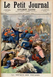 De nederlaag van de Toeareg. Franse koloniale troepen onder bevel van luitenant-kolonel Joseph Joffre (1852-1931) - De nederlaag van de Toeareg. Illustratie voor Le Petit Journal, 30 april 1894 (gravure)