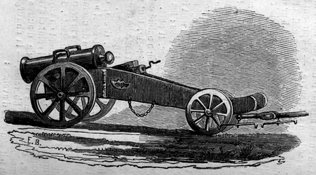 De houwitser van het Oostenrijkse leger gebruikt tijdens de Slag bij de Buffalora-brug (Italië) tijdens de Risorgimento in 1859. Gravure in “Le Monde Illustré” nr. 114 van 18 juni 1859.