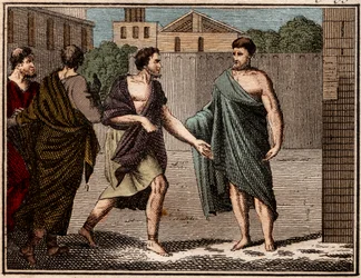 De ostracisme van Aristides de Rechtvaardige, oude Griekse (Atheense) soldaat en staatsman.