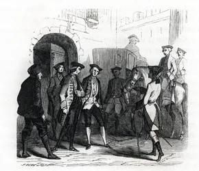 De gevangenen van Vincennes werden overgebracht naar de Bastille in 1784 - (gravure) 1846