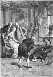De slaapwandelaar Victor en de Markies van Puysegur bij Madame de Montessons, illustratie uit Les Mysteres de la Science door Louis Figuier, 1886