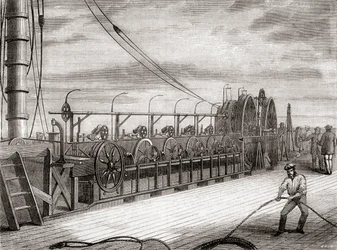De trans-Atlantische telegraafkabel afwikkelunit aan boord van de S.S. Great Eastern