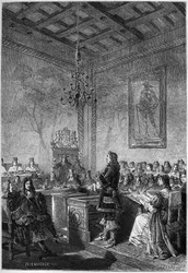 Het proces van Lord William Russell (1639-1683) - gravure uit 
