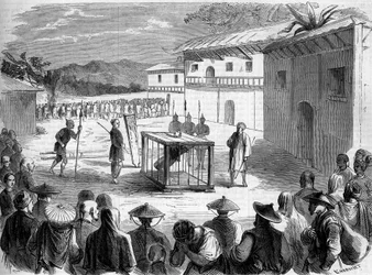 Marteling van pater Auguste Chapdelaine (1814-1856); katholiek priester en missionaris in China, provincie Quang si (Quang-si)