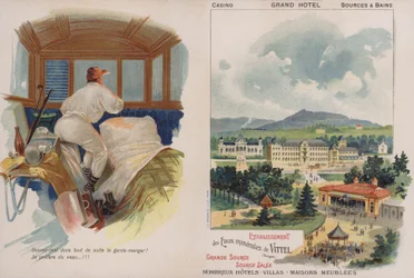 Handelskaart die het Franse kuuroord Vittel adverteert