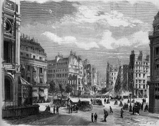 Transformaties van Parijs onder het Tweede Keizerrijk, Haussmanns Parijs: uitzicht op de hoek van de rue de la Paix, geopend voor de doorbraak van de rue de l