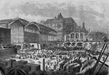 Transformaties van Parijs onder het Tweede Keizerrijk, Haussmanns Parijs: uitzicht op het nieuwe paviljoen van de centrale markthallen