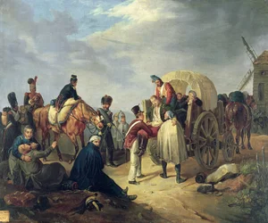 Transport van gewonde soldaten tijdens de Napoleontische oorlogen