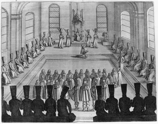 Tsaar Alexei I Mikhailovich (1629-76) ontvangt een ambassade uit het Westen, uit deel I van Zeer nieuwsgierige en zeer beroemde reizen gemaakt in Muscovy, Tartary en Perzië door Adam Olearius, vertaald door Wicq