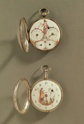 Twee zakhorloges versierd met revolutionaire symbolen (metaal & email)
