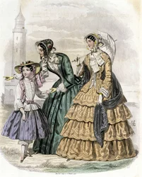 Twee vrouwen met een meisje op het platteland - in 
