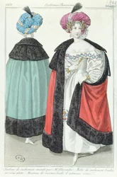 Twee vrouwen met tulbanden, jurken en mantels van kasjmier, uit Costumes Parisiens, 1831