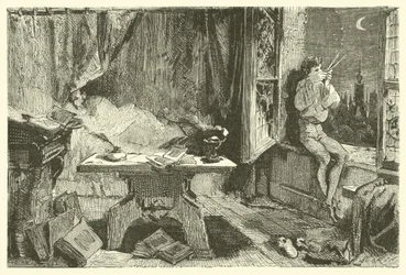 Tycho Brahe meet de afstand die de sterren scheidt (gravure)