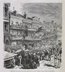 Een straat in New Orleans op verkiezingsdag 1875 - in "Le Tour du Monde", 2e semester 1876