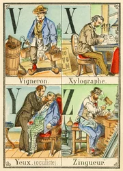V X Y Z: Wijnmaker, Xylograaf, Ogen (oculist), Zinkwerker