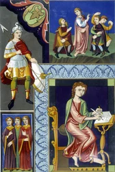 Verschillende kostuums van de 9e eeuw. Illustratie uit 